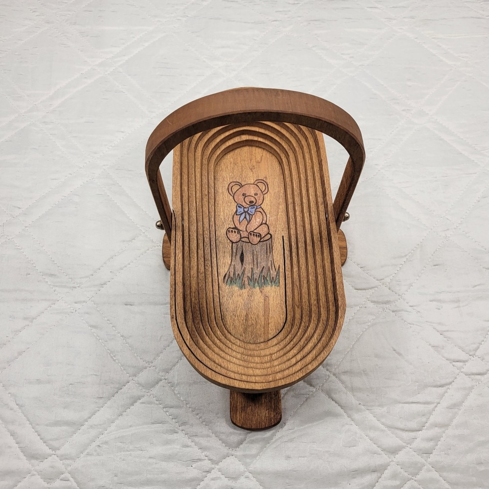 Amish Lay Flat Wooden hand crafted basket w/ hand painted Bear